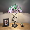 thumbnail image 3 of Tiffany Table Lamp Purpler Stained Glass Green Leaves Iron Metal Leaves Bronze Base LED Bulbs Included for Living Room Bedroom Bedside 14"W*14"D*24"H, 3 of 5