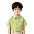 thumbnail image 2 of Boy's Summer Dress Shirt Classic Short Sleeve Button Down School Uniform Comfortable Breathable Casual T-Shirt with Chest Pocket, 110, 2 of 5