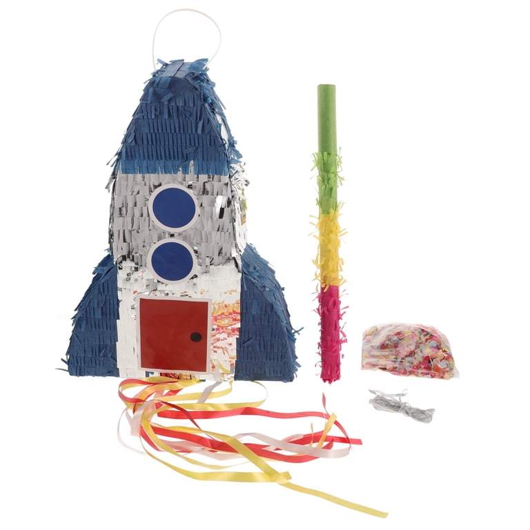 Relaxdays pinata raket, om op te hangen, ideaal voor kinderen, themafeest ruimte, zelf opvullen, party piñata, kleurrijk