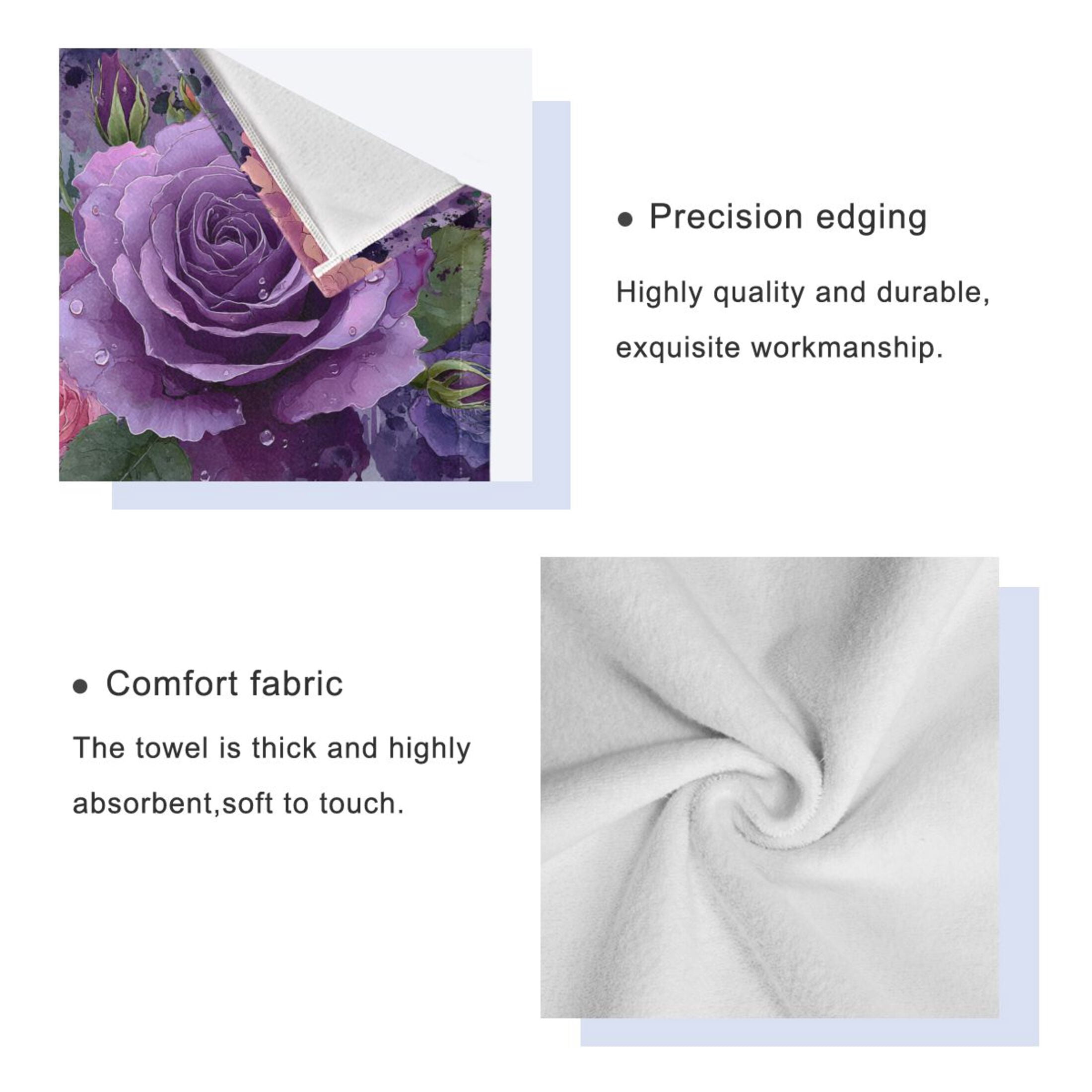 3 Sizes of Towel Sets Including Bath Towel Hand Towel and Washcloth for Daily Use Purple Rose Gradient Painting
