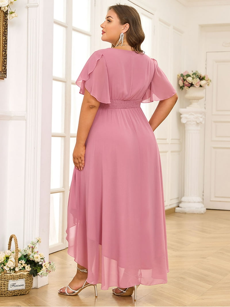 formal dress for women petite Petite Colette Satin Rouched Trim Floor Length Dress main image 1