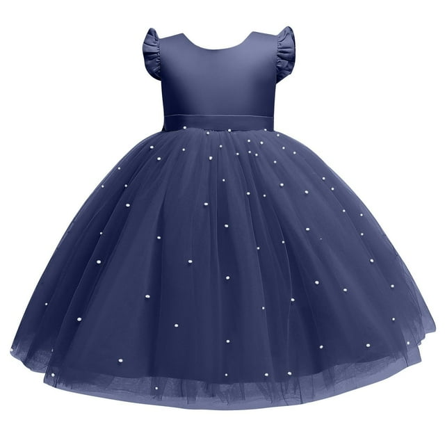 RXIRUCGD 2025 Vêtements d'Été pour Enfants Robe Bouffante en Maille Unie à la Mode pour Filles Robe de Spectacle Formelle pour Filles