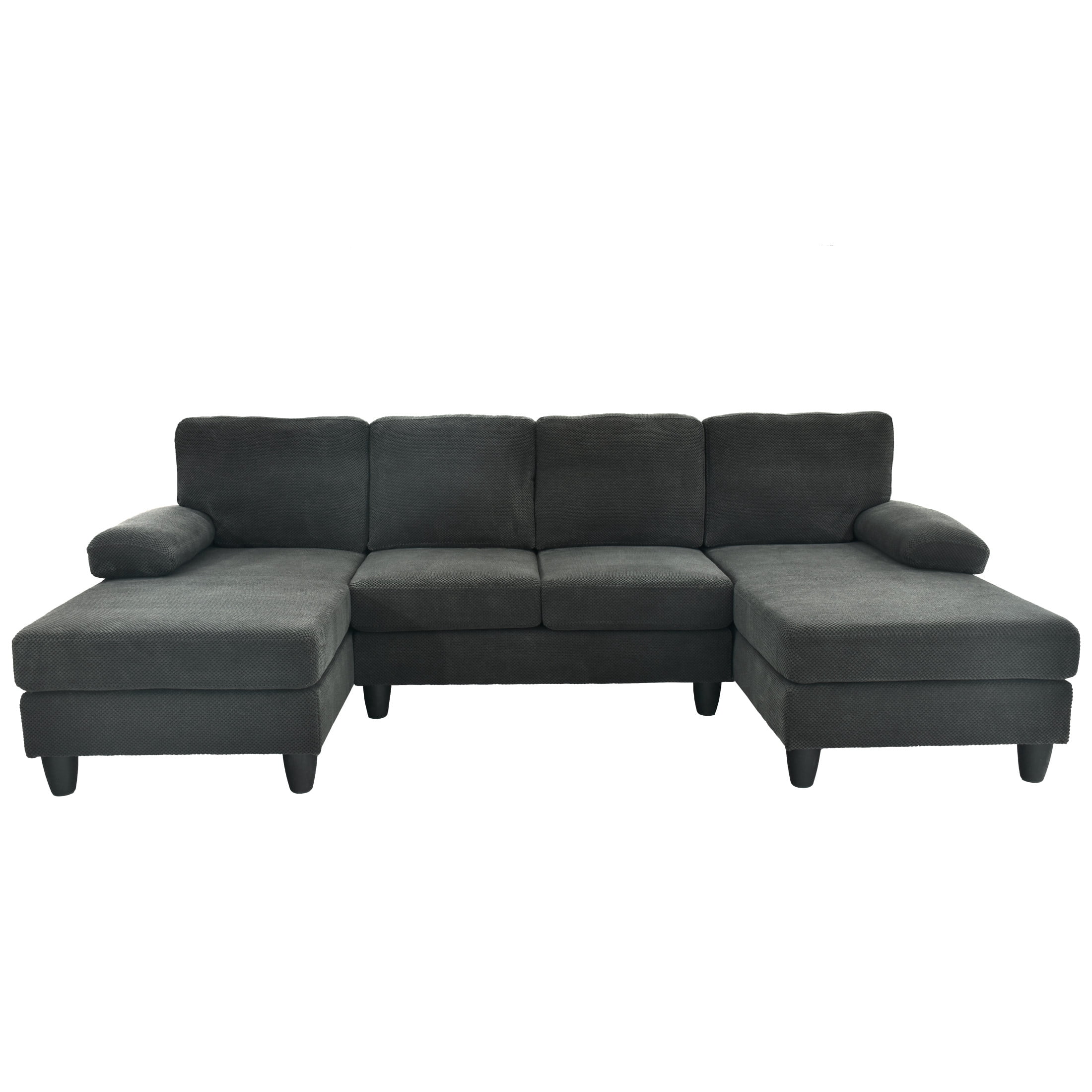 Noble House 4-Seat U-Shaped Sofa with Dual Chaise, Nubby Upholstery Couch with Pillow Arms, Dark Gray