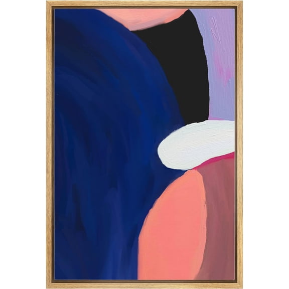 IDEA4WALL Framed Canvas Print Blue Purple Paint Stroke Collage Abstract Wall Art Modern Multicolor Artwork Decor Bohemian Relax/Zen for Living Room, Bedroom, Office - Natural 16"x24"