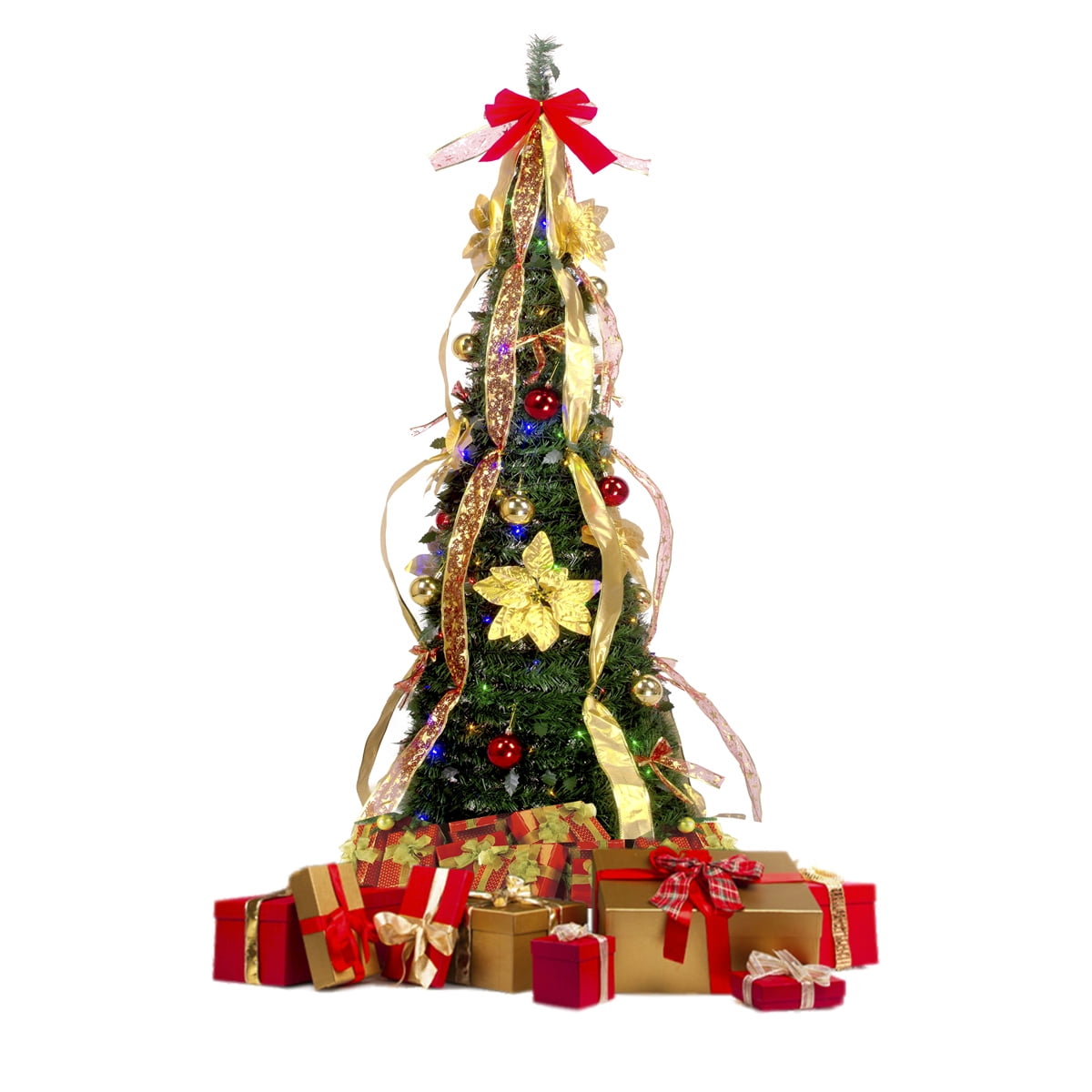 6FT Prelit Christmas Tree Fully Decorated, Pop Up Christmas Tree with