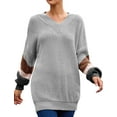 thumbnail image 3 of Women Stripe Colorblock Lantern Long Sleeve V Neck Sweater, 3 of 4
