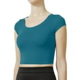 thumbnail image 2 of J. METHOD Women's Short Sleeve Scoop Neck Crop Top Solid Basic Casual Cropped T Shirts NEWT18 Teal S, 2 of 6