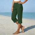 thumbnail image 2 of Womens Summer Linen Capris Loose Fit Straight Leg Work Pants Pull On Bobo Capri Pants Cropped Casual Lightweight Beach Trousers Pockets with Pockets(Dark Green,M), 2 of 5