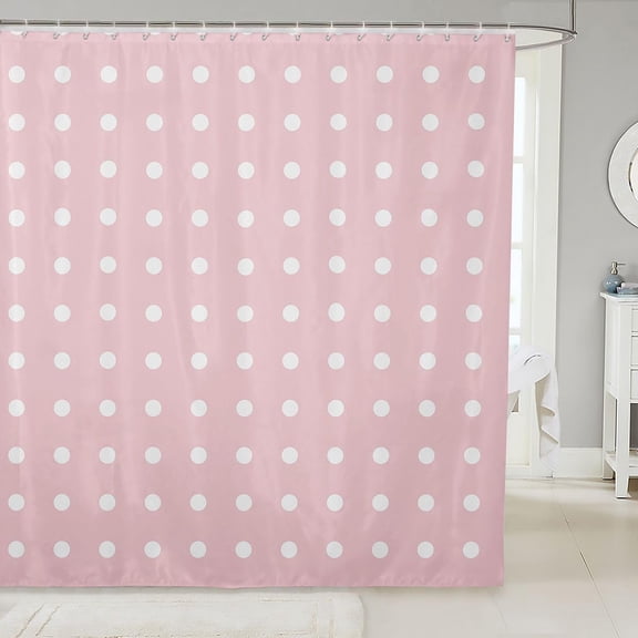 Pink Polka Dot Shower Curtain for Bathroom Waterproof Fabric Shower Curtains with Hooks 71x71 inches