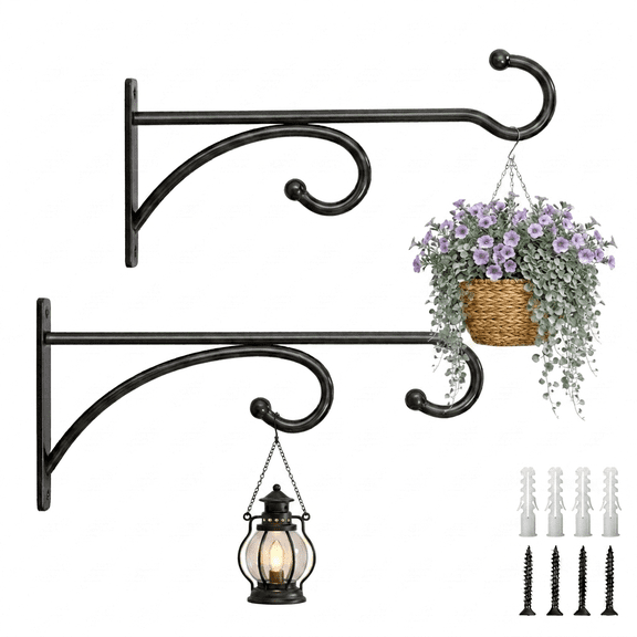 ROSEXIXI 2 Pack Hanging Planters for Outdoor Plants 8 Inch Bird Feeder Hook Wall Mounted Metal Basket