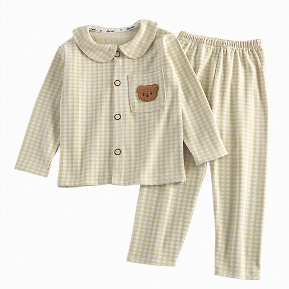 mgoYE Toddler Pjs Boys 3 6 12 18 24 Months 2T 3T 4T 5T Girl Clothes Animal Print Long Sleeve T-Shirt Plaid Pant Set(Beige,13-14 Years)