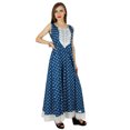 thumbnail image 2 of Bimba Women Blue Cotton Anarkali Kurti Long Maxi Kurta Sleeveless Casual Wear, 2 of 8