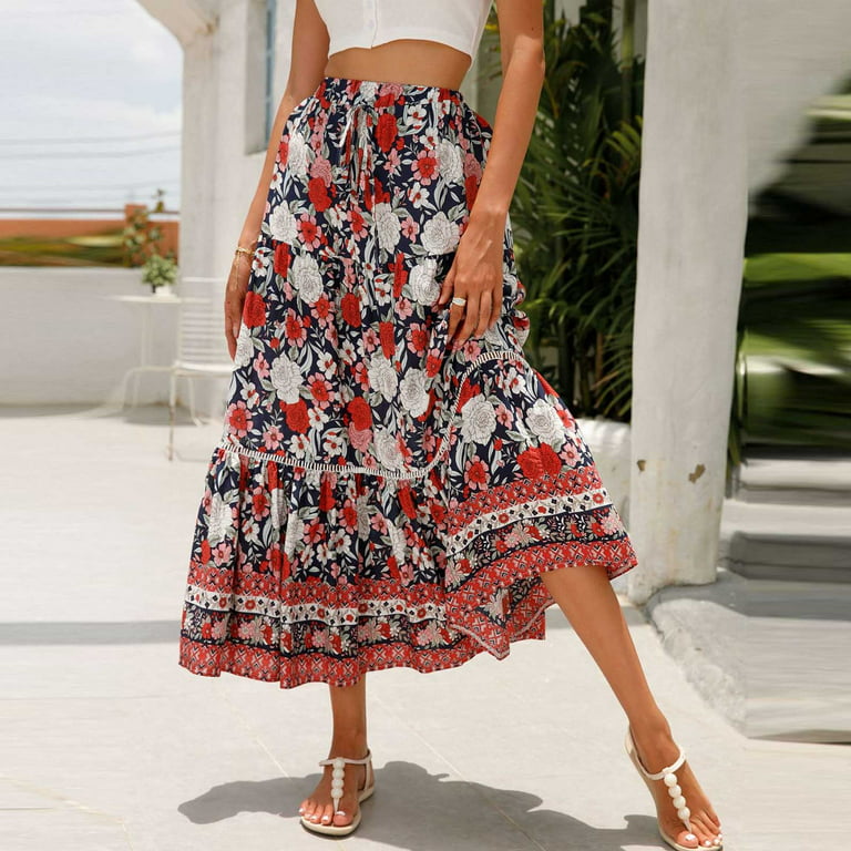 Women 2024 Summer Clearance Spring Long Skirts Dress Floral Print