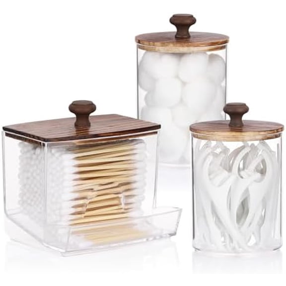 Qtips Holder Bathroom Container, 10oz Big Qtips Dispenser Cotton Ball Holder, Clear Plastic Apothecary Jar Organizer for Storage Cotton Swab, Round Pads, Floss Picks