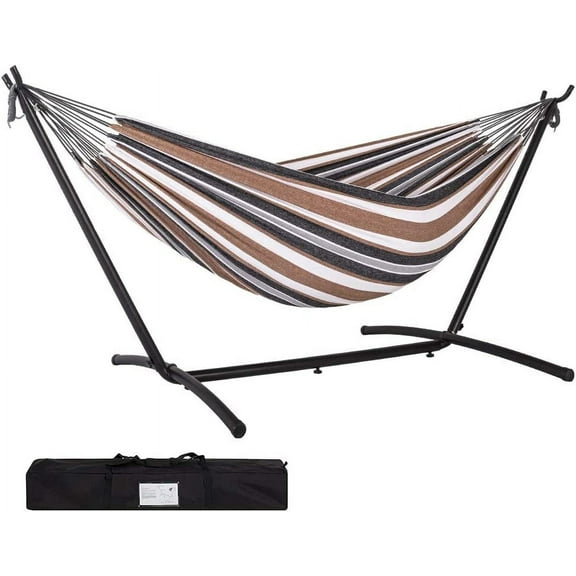 Hammock with Stand for Outside, Heavy Duty Space Saving Steel Stand with 450 lb Capacity,Double Hammock with Portable Carrying Bag, Hamacas para Adultos for Outdoors, Patio, Garden, Yard