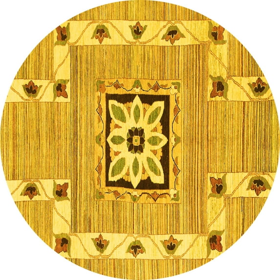 Ahgly Company Indoor Round Abstract Yellow Modern Area Rugs, 7' Round
