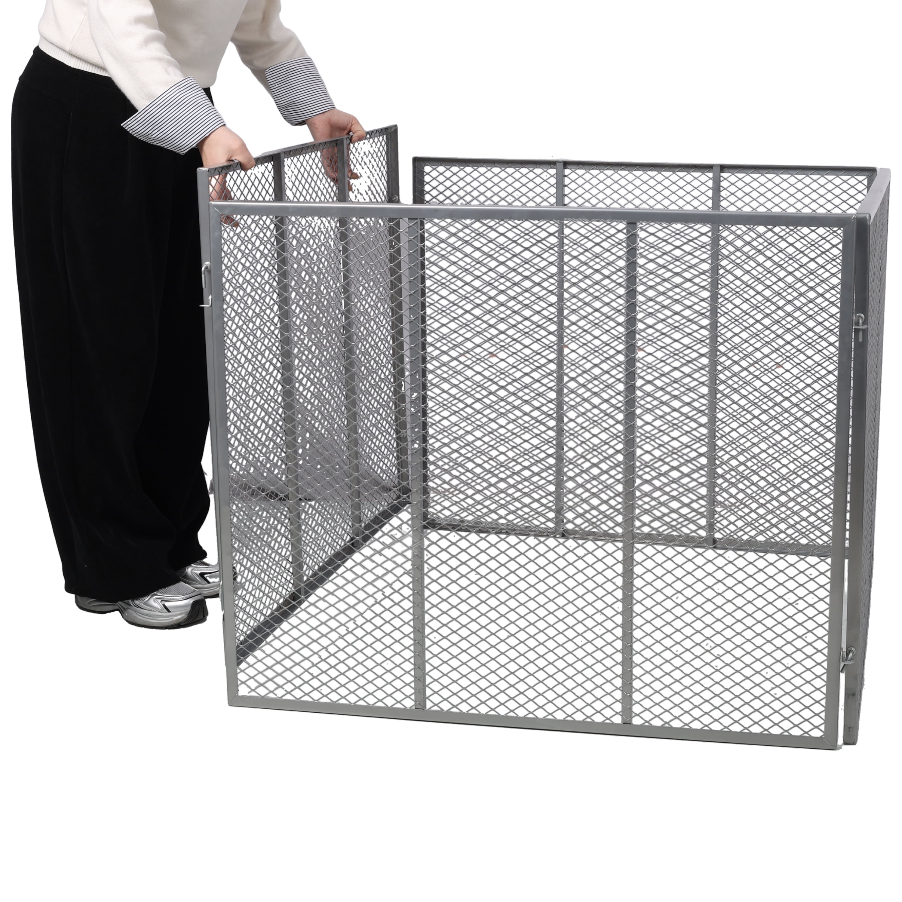 172 Gallon Large Square Metal Wire Mesh Compost Bin, Rust‑Proof Powder‑Coated Outdoor Composter, Easy Tool‑Free Assembly for Yard Leaves Grass Clippings Kitchen Scraps