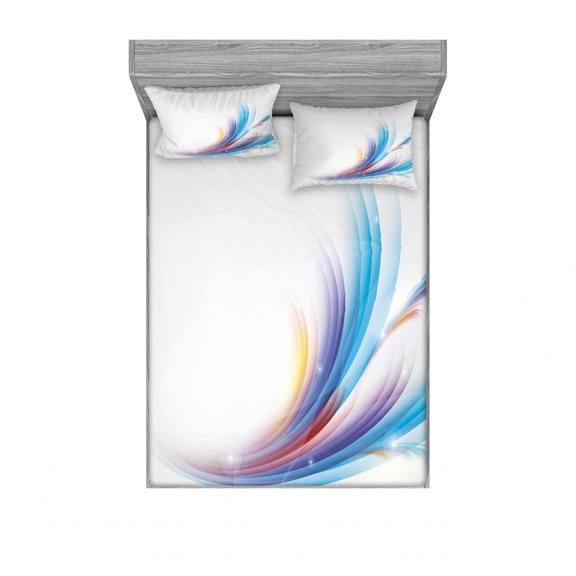 Ambesonne Modern Fitted Sheet & Pillow Sham Set, Rainbow Inspired Waves, Queen, Orange Purple