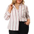 thumbnail image 1 of Women's Plus Size Shirts Stripe Printed Button Up Work Shirt Red White 4X, 1 of 7
