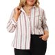 thumbnail image 1 of Women's Plus Size Shirts Stripe Printed Button Up Work Shirt Red White 3X, 1 of 7