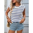 thumbnail image 6 of Striped Sweater Vest Women Spring Summer Crewneck Knit Shirts Dressy Beach Cute Crochet Tank Tops Blue M, 6 of 10