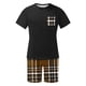 thumbnail image 4 of Mangas de Mano para Hombres Plaid Casual Home Sleepwear Manga Corta Cuello Redondo Top Y Pantalones Cortos Set, Algodón Poliéster Sala de Desgaste, 4 of 6