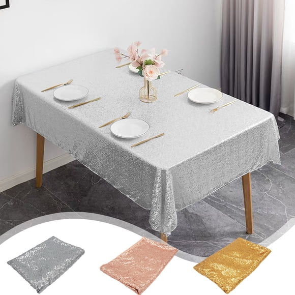 Bowayaoa Sequined Rectangular Christmas Party Tablecloth Glitter Shiny Dessert Table Decoration for Wedding Holiday Birthday Silver Gold Rose Gold