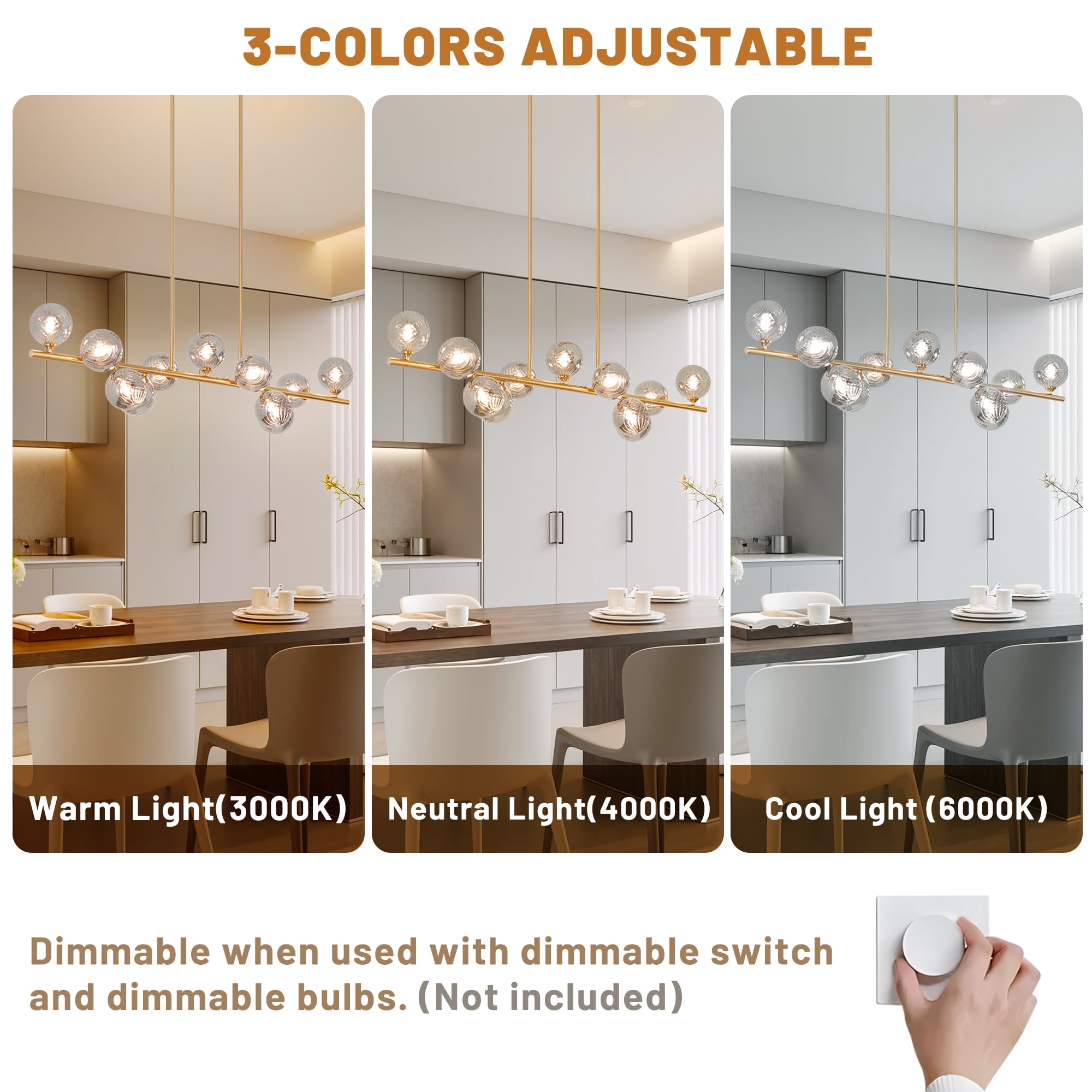 Auffel Dining Room Light Fixtures over Table With Gray Globe 51 Inch,Gold Linear Chandeliers for Dining Room 11 Lights Globe Chandelier for Kitchen Island Swirled Lampshade