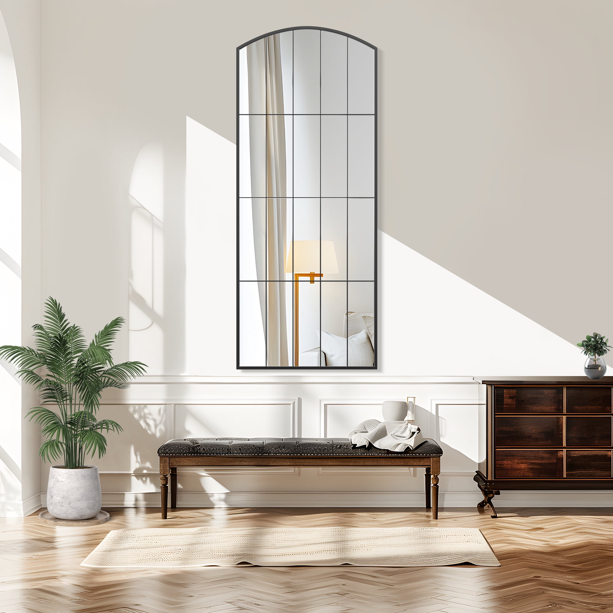 MAYEERTY 67"x28" Arched Full Length Mirror Iron Framed Window Mirror,Black