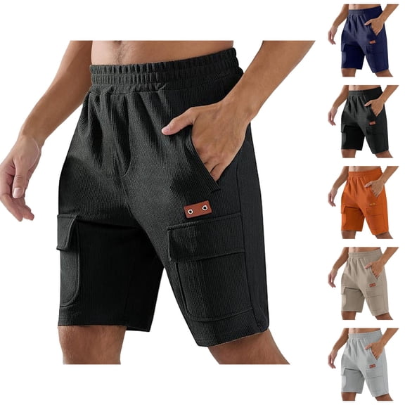 Corduroy Shorts for Men Summer Casual Breathable Elastic Waist Straight Leg Relaxed Fit Shorts with Pockets