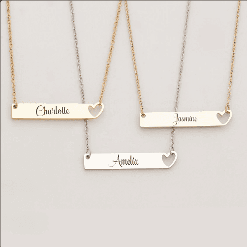Personalized name/birthstone Custom Stainless steel Name Bar Necklace mom gift 