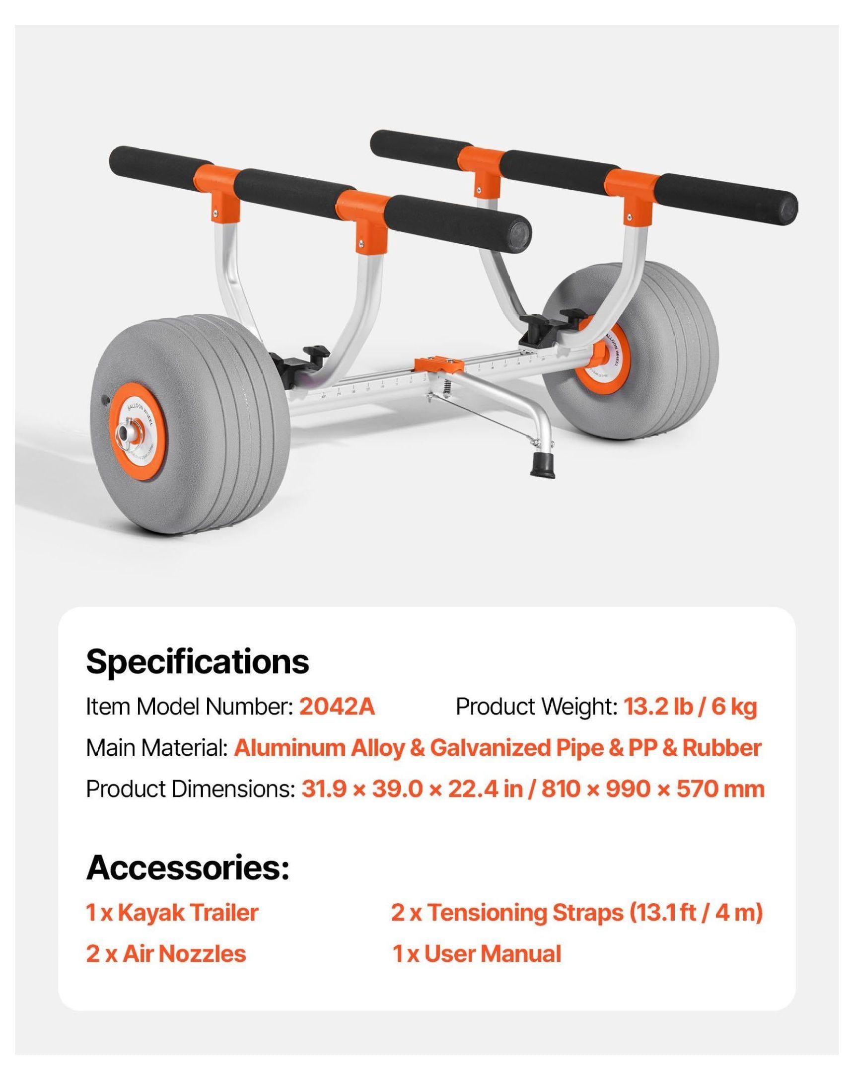Kayak Cart 350 Lbs Capacity - Kayak Trolley with 12” Inflatable Tires & Straps - Paddle Board Carrier for Kayaks, Canoes & More