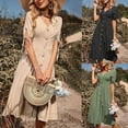 thumbnail image 3 of 2022 Summer Dresses for Women Maxi Dress Summer Mid-Length Dress Short Sleeve V-Neck Solid Color Cotton Linen Dress, 3 of 7