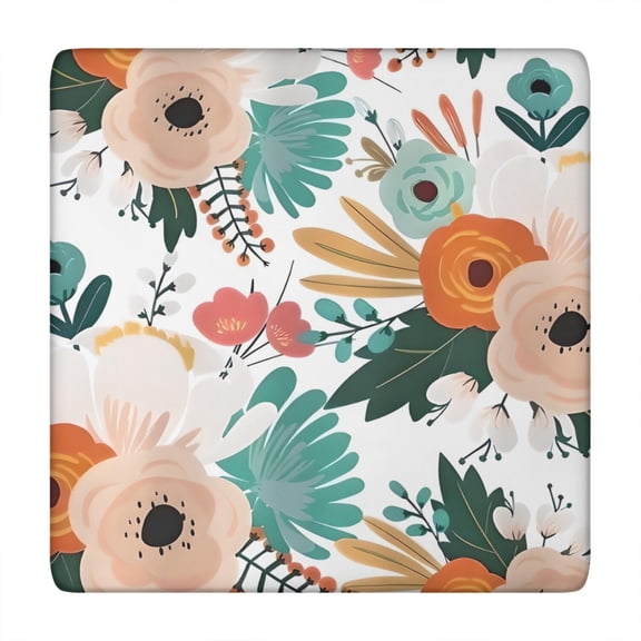 Pioneer Flower Floral Print Pattern Square Fitted Tablecloth with Elastic Edge,Square Table Cover,Washable Elastic Table Cover for Home Kitchen Party Decor 34"x34"