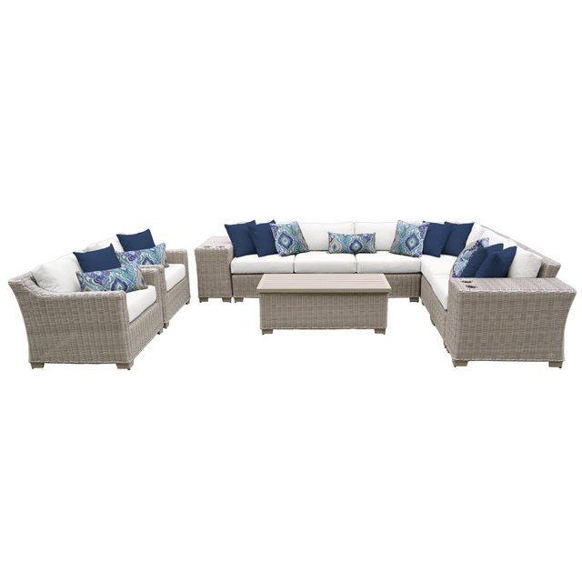 Coast Ensemble de Meubles de Patio en Osier d'Extérieur 11 Pcs en Blanc Voile