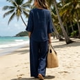thumbnail image 4 of ZCNKMX Shirts for Women V Neck Button Front Ruffle 3/4 Sleeve Blouse & Pants Two Piece Set, Solid Loose Casual Office Outfit Tops Navy XXXL, 4 of 4