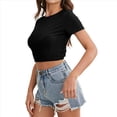 thumbnail image 2 of Tops Cortos de Verano para Mujer, de Corta, Cuello Redondo, Color Liso, de Punto Ajustado, Sin Espalda. Negro L, 2 of 10