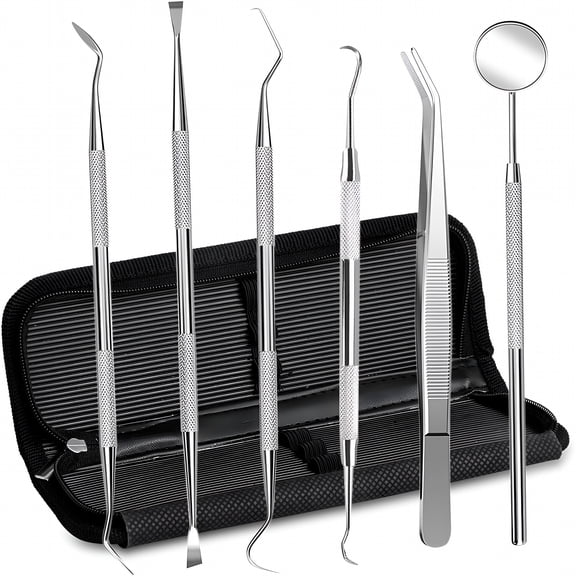 ACDANC Dental Hygiene Tool Set Stainless Steel Dental Pick and Tweezers,Gum Floss,Tooth Scraper Plaque Tartar Remover for Personal Oral Care & Pet Use (6 Pack)