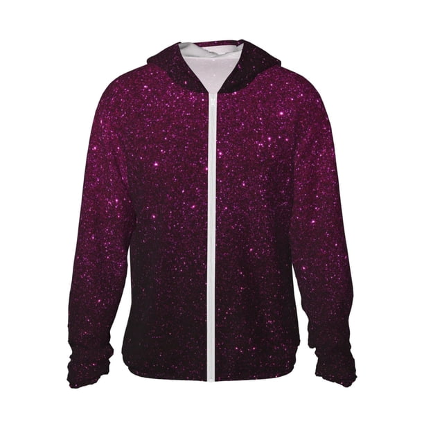 Balery Dark Purple Glitter Sudadera ligera de manga larga con capucha y protección solar UPF 50+ para hombre y mujer, ideal para pesca y running-Large