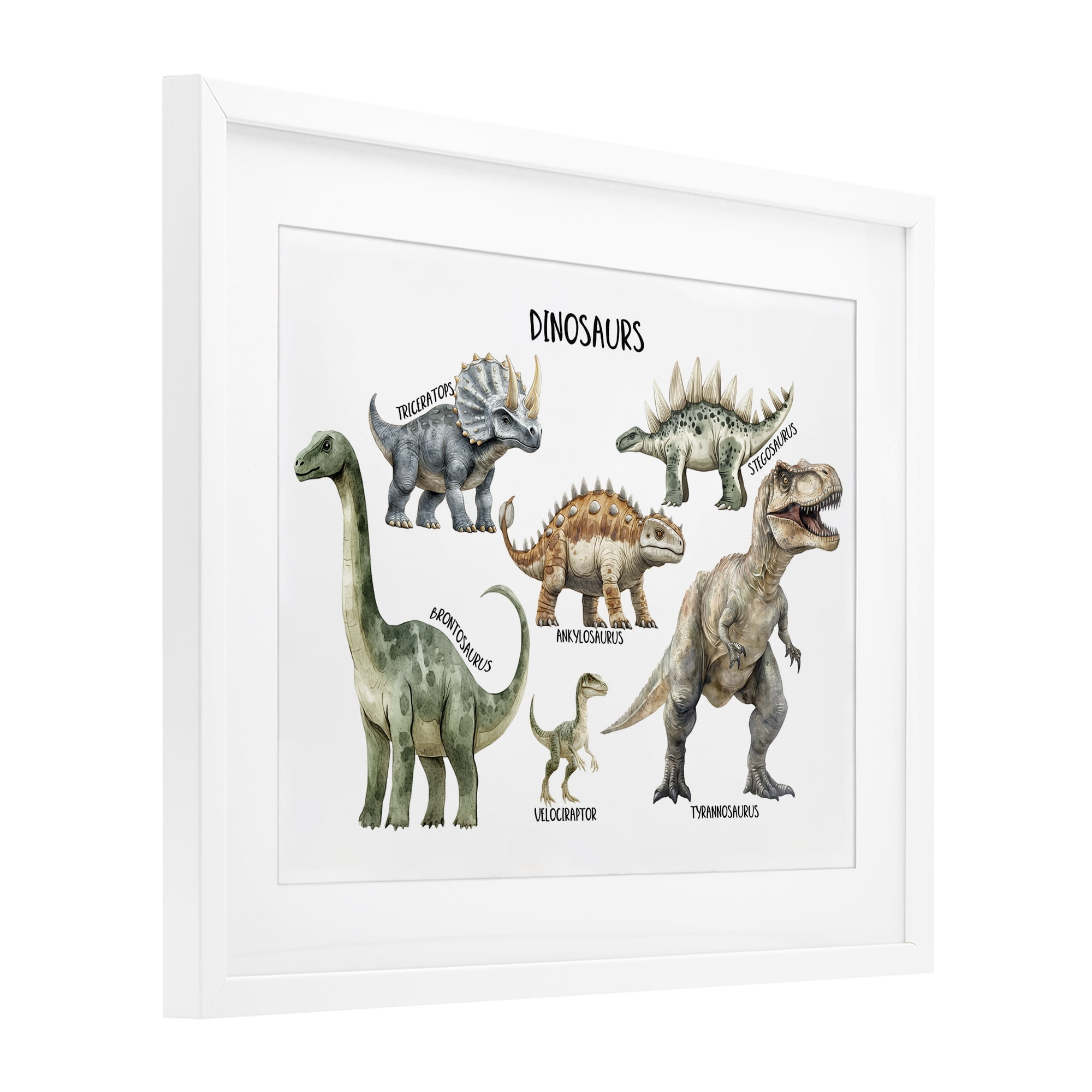Stupell Industries Meet The Dinosaurs White Framed Print Under Glass, design by Christine Simpson Art