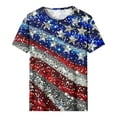 thumbnail image 2 of Uaswgudfs ​Women's Patriotic US Flag Sequined Star Striped T-Shirt - 4th of July Glamorous Tops & Shirts Multicolor M, 2 of 5