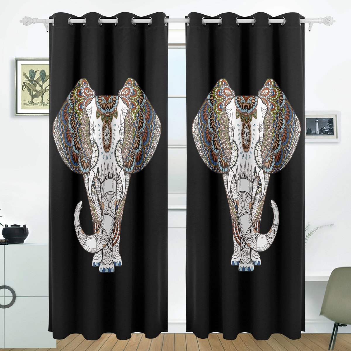 POPCreation Elephant Window Curtain Blackout Curtains Darkening Thermal