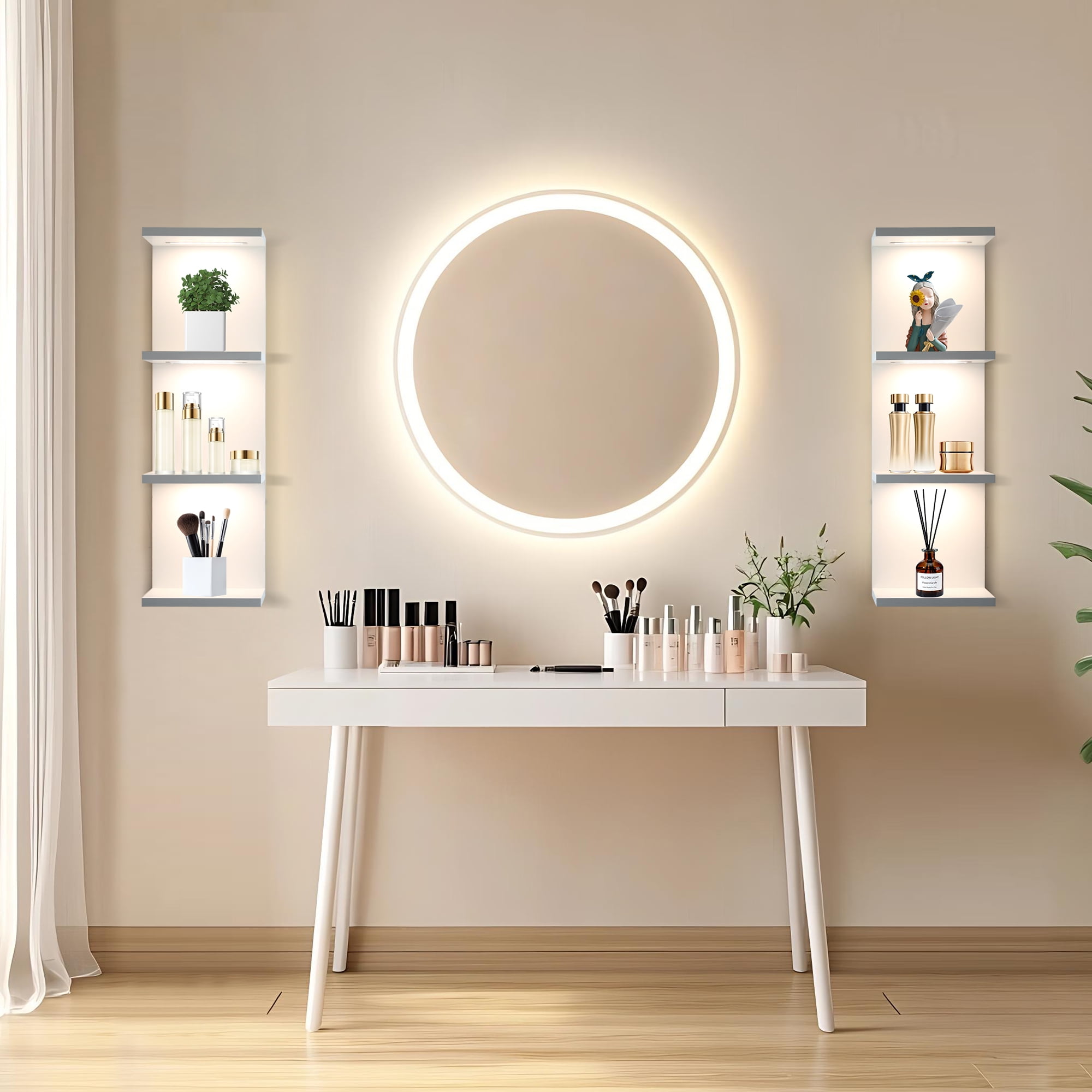 Versatile 4 Tier Wall Shelf Unit,White Lack Wall Shelf,Display Floating Shelf with LED Remote Control Light