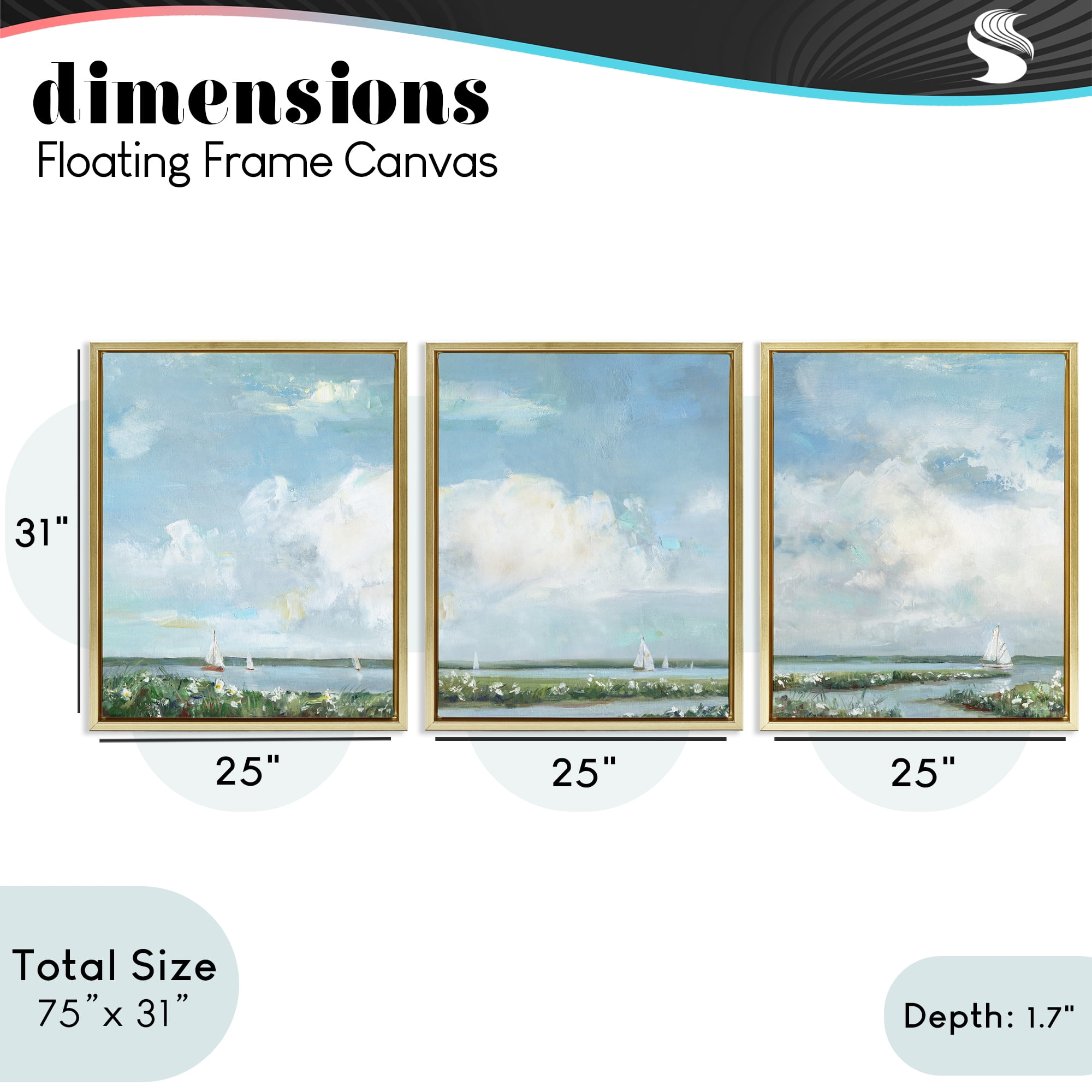 Stupell Industries Daisies Along Calm Coastline 3 Piece Gold Framed Floater Canvas Set, design by Sally Swatland