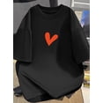 thumbnail image 1 of Soft Cotton Tee with Minimalist Orange Heart Design - Casual, Comfortable Short Sleeve T-Shirt, Machine Washable, Ideal for Summer, 1 of 7