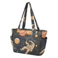 thumbnail image 2 of FORMRS Tote Bag for Women Quilted Large Capacity Travel Work Carry On Shoulder Handbag, Retro Watercolor Planet, 2 of 7