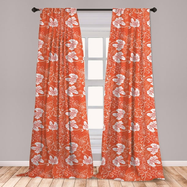 Orange Curtains 2 Panels Set, Hawaiian Pattern with Tropical Climate