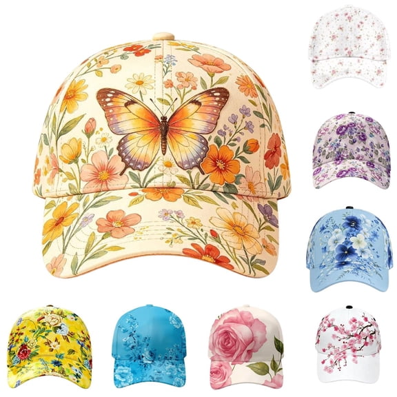 Womens Mens Baseball Caps BWASD Retro Flower Prints Sunshade Summer Sun Cap Breathable Garden Blue Adjustable Fashion Bucket Hat for Everyday Wear