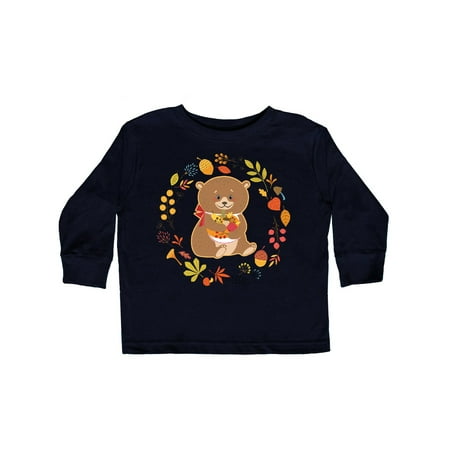 

Inktastic Thanksgiving Wreath Woodland Bear Gift Toddler Boy or Toddler Girl Long Sleeve T-Shirt
