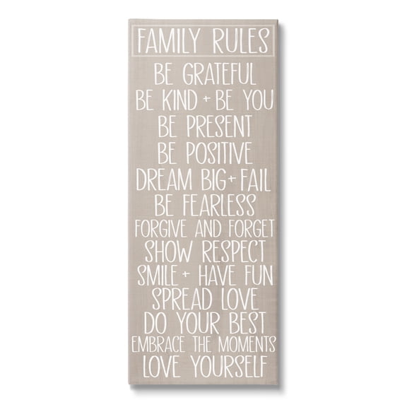Stupell Industries Family Rules Uplifting List Typography Painting Gallery Wrapped Canvas Art Print Wall Art, 13 x 30